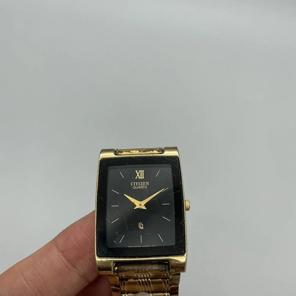 Vintage Citizen Mens Watch 25mm Black Dial Gold Tone 1022-H14231 New Battery 8